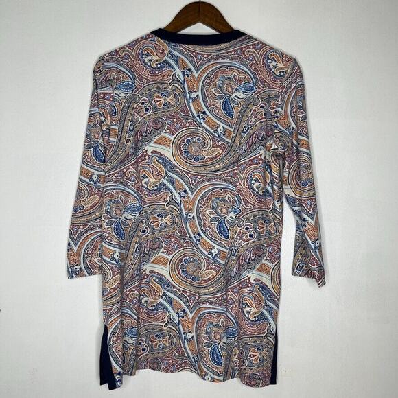 J McLaughlin Blue Paisley Stretch Half Sleeve Blouse Shirt Size Large Women’s - Picture 9 of 11